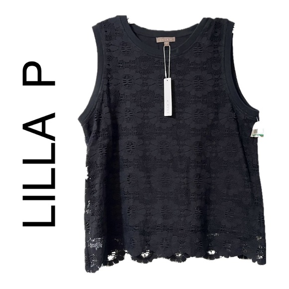 NWT LILLA P: LINED LACE BLOUSE SIZE: L. Bust is 19”, Length is 24” not much give - Picture 1 of 13